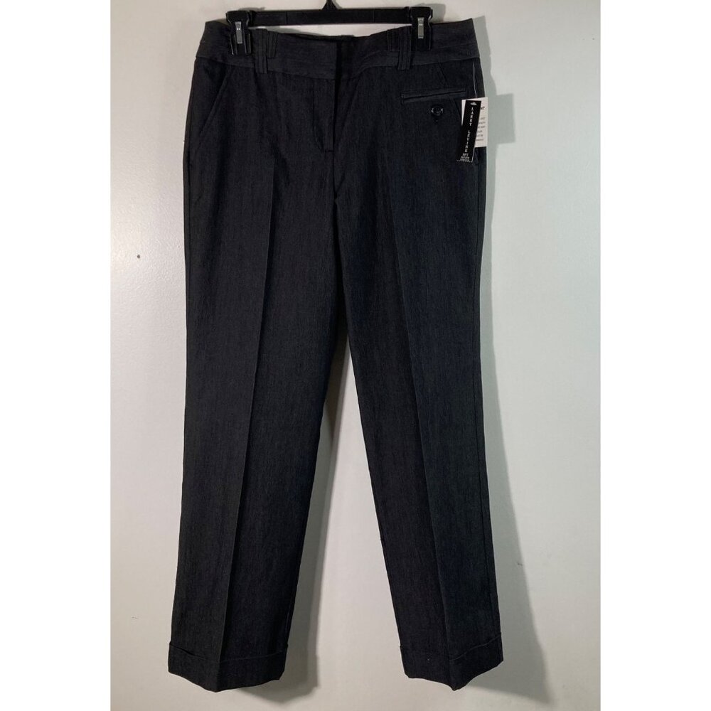 Womens‎ Larry Levine Petite Stretch Pants Black Straight Cuffed 10P NWT